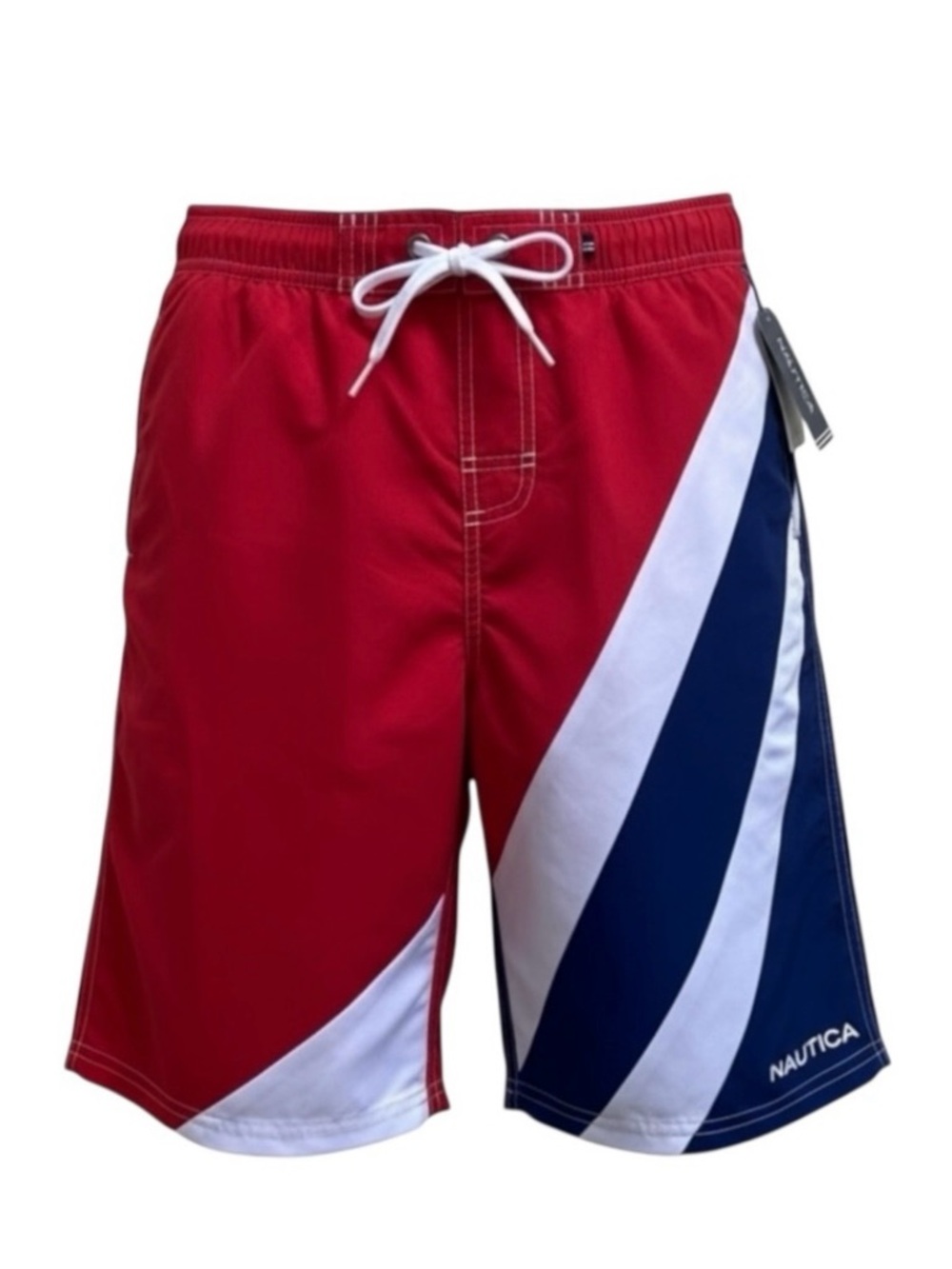 Nautica Red White and Blue Performance UV Protection Swim Trunks Size Large